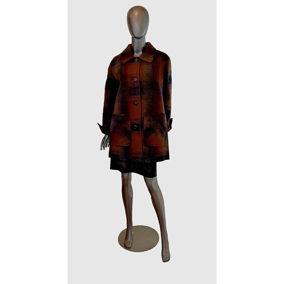 Pendleton Coat Womens Wool Topper Plaid Flip Up Cuffs Olive Navy NWT - Picture 5 of 10